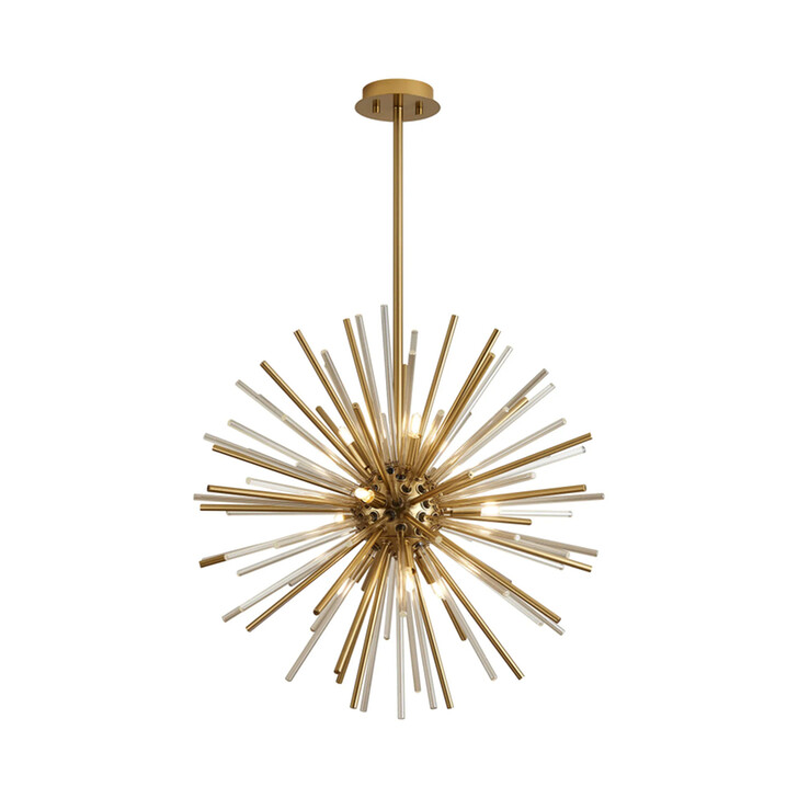 Idolite Ohird 55cm Brass Chrome And Cognac 18 Light Sputnik Glass Pendant Light