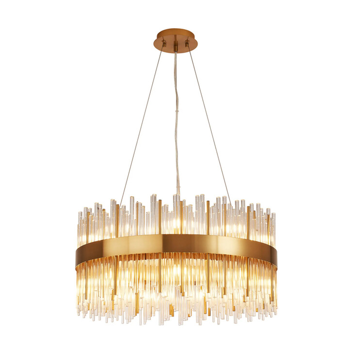 Idolite Ohird 60cm Brass And Clear 6 Light Round Glass Pendant Light