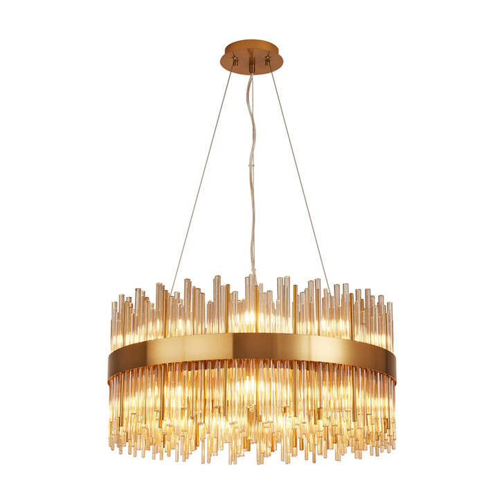 Idolite Ohird 60cm Brass And Cognac 6 Light Round Glass Pendant Light