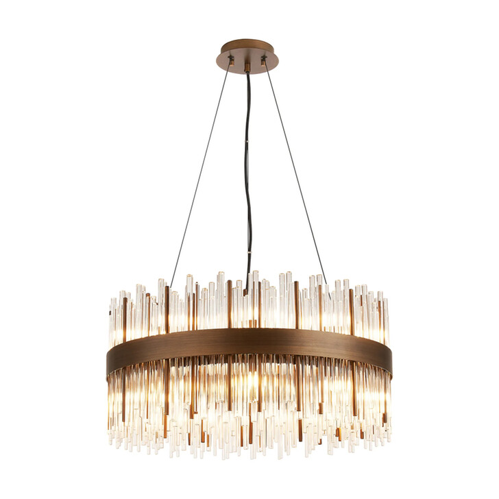 Idolite Ohird 60cm Painted Matt Bronze And Clear 6 Light Round Glass Pendant Light