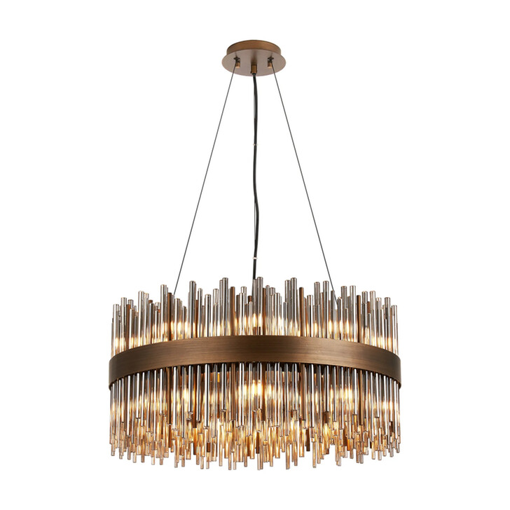 Idolite Ohird 60cm Painted Matt Bronze And Smoke 6 Light Round Glass Pendant Light
