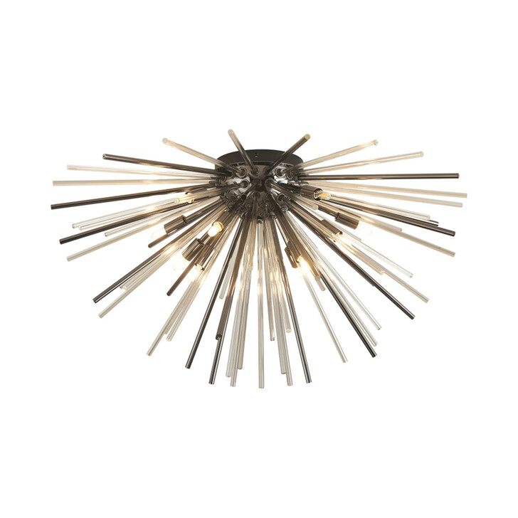 Idolite Ohird 75cm Black Chrome And Cognac 12 Light Sputnik Flush Glass Ceiling Light