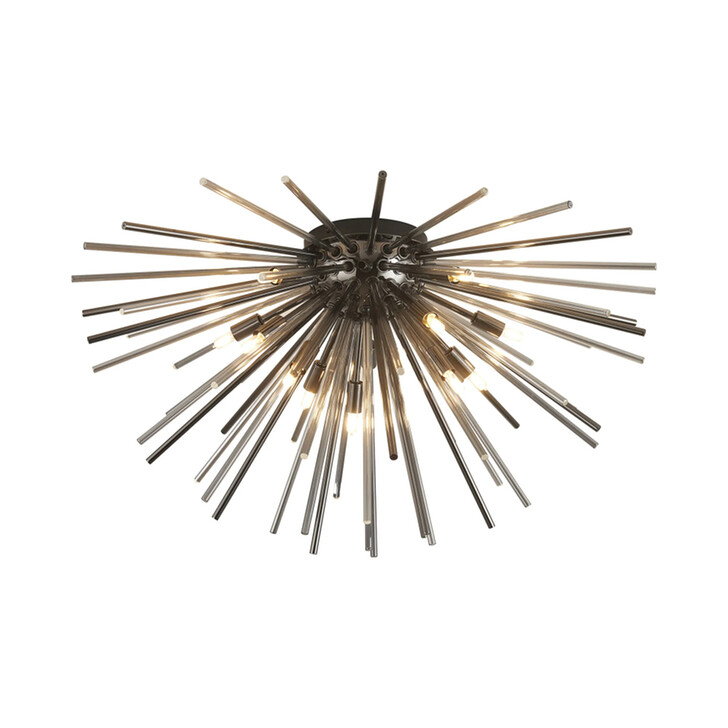 Idolite Ohird 75cm Black Chrome And Smoke 12 Light Sputnik Flush Glass Ceiling Light