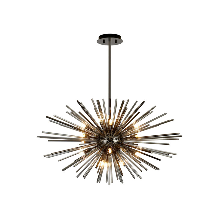 Idolite Ohird 75cm Black Chrome And Smoke 18 Light Horizontal Sputnik Glass Pendant Light