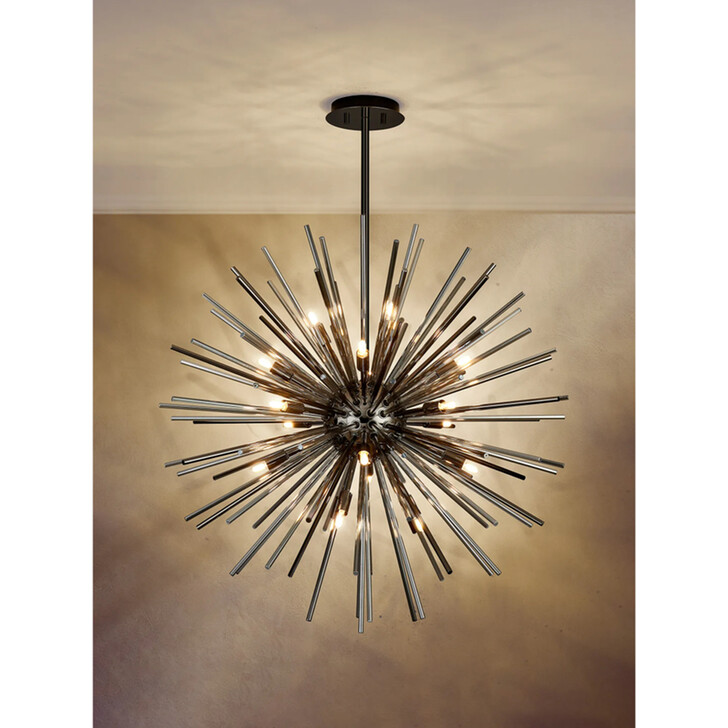 Idolite Ohird 75cm Black Chrome And Smoke 18 Light Sputnik Glass Pendant Light