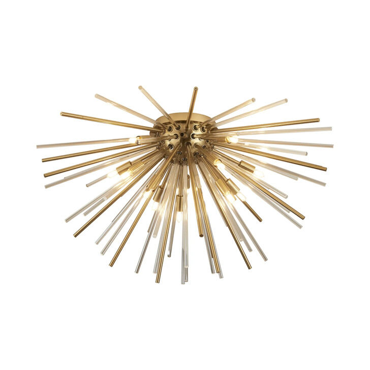 Idolite Ohird 75cm Brass And Cognac 12 Light Sputnik Flush Glass Ceiling Light