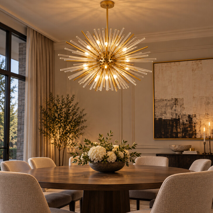 Idolite Ohird 75cm Brass Chrome And Cognac 18 Light Horizontal Sputnik Glass Pendant Light