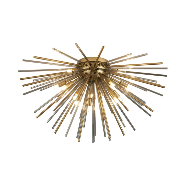 Idolite Ohird 75cm Brass Chrome And Smoke 12 Light Sputnik Flush Glass Ceiling Light