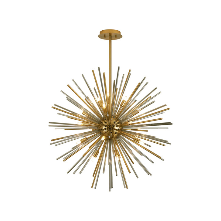 Idolite Ohird 75cm Brass Chrome And Smoke 18 Light Sputnik Glass Pendant Light