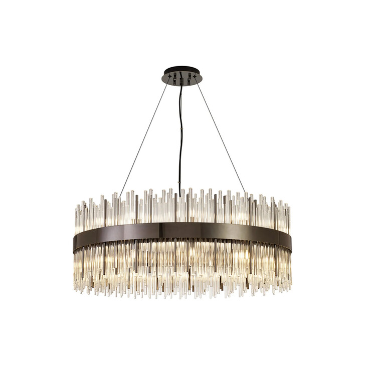 Idolite Ohird 80cm Black Chrome And Clear 6 Light Round Glass Pendant Light