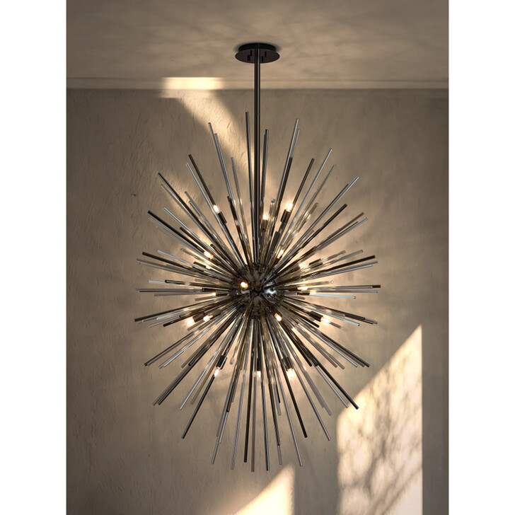 Idolite Ohird 80cm Black Chrome And Cognac 24 Light Vertical Sputnik Glass Pendant Light