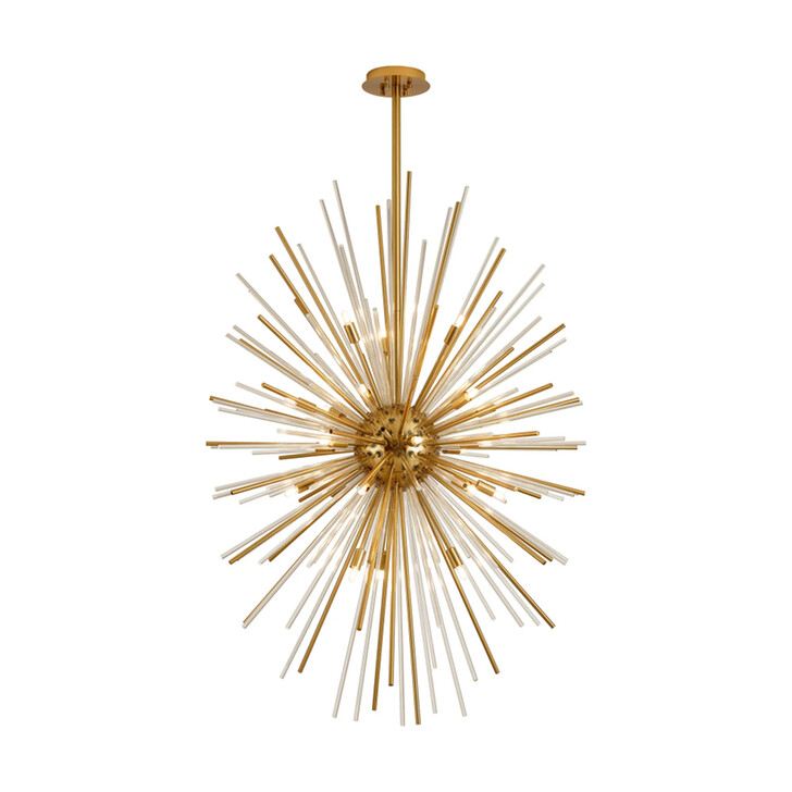 Idolite Ohird 80cm Brass And Clear 24 Light Vertical Sputnik Glass Pendant Light