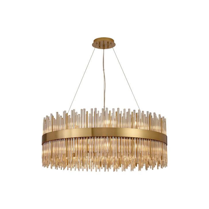 Idolite Ohird 80cm Brass And Cognac 6 Light Round Glass Pendant Light