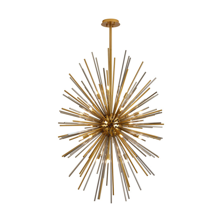 Idolite Ohird 80cm Brass And Smoke 24 Light Vertical Sputnik Glass Pendant Light