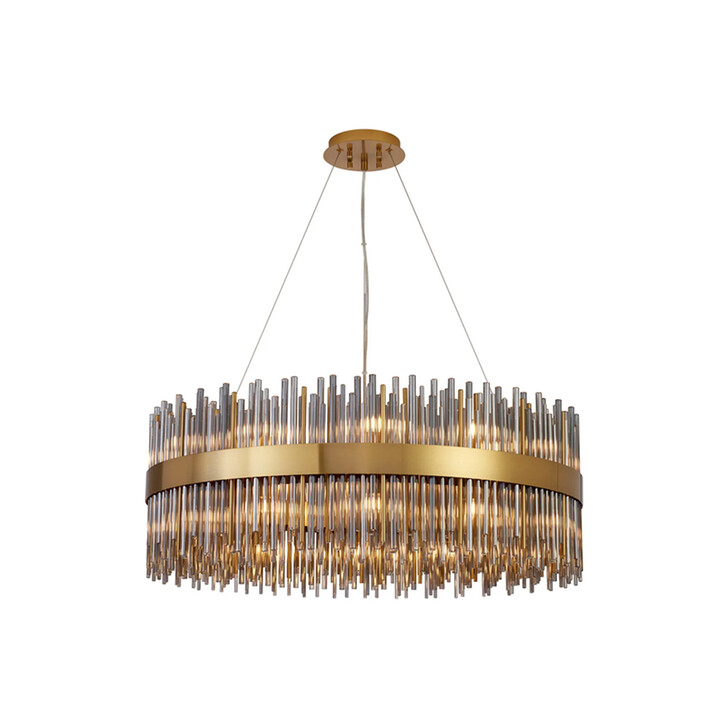 Idolite Ohird 80cm Brass And Smoke 6 Light Round Glass Pendant Light