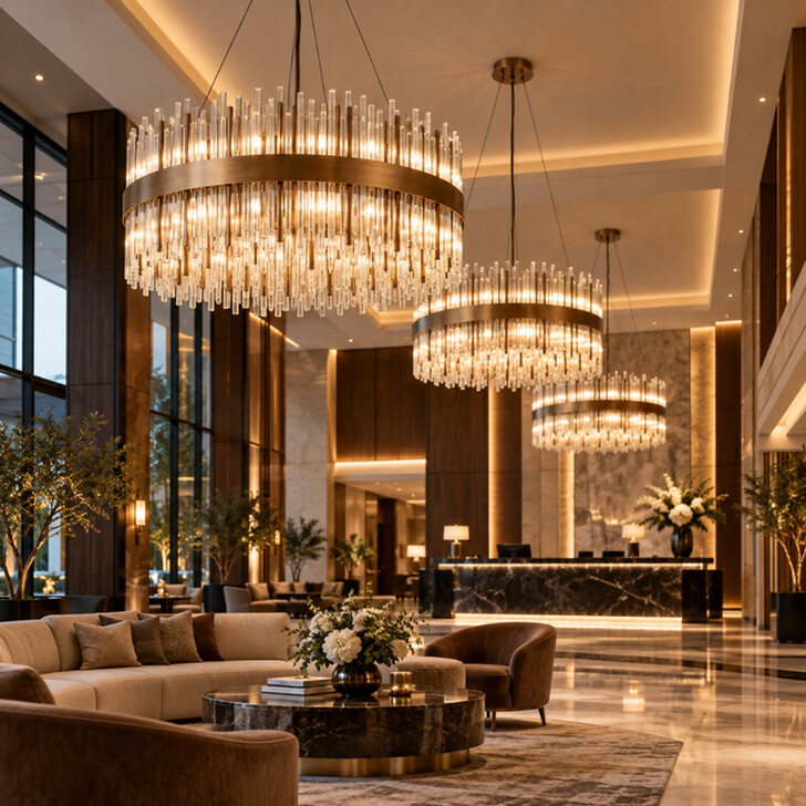 Idolite Ohird 80cm Painted Matt Bronze And Clear 6 Light Round Glass Pendant Light