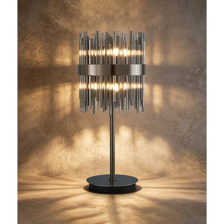 Idolite Ohird Black Chrome And Cognac 6 Light Table Lamp - Switched