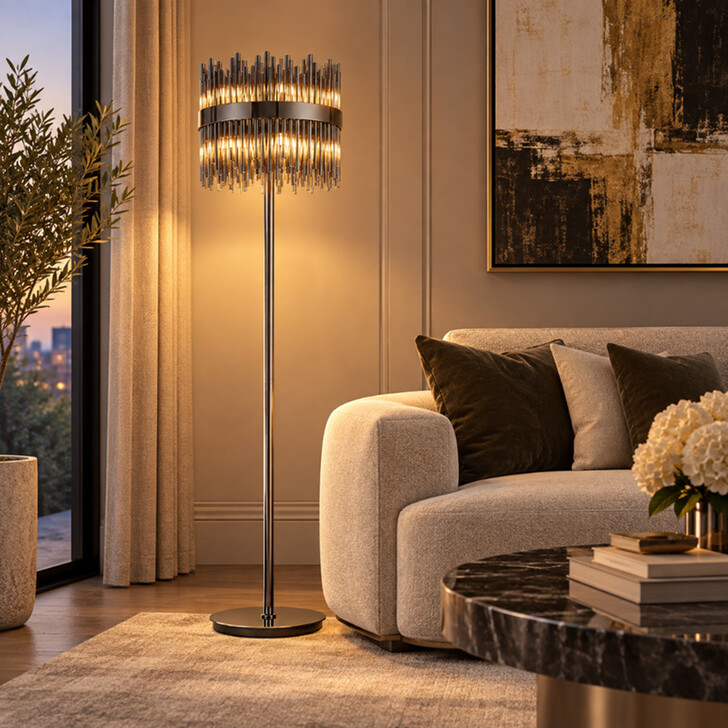 Idolite Ohird Black Chrome And Smoked 10 Light Floor Lamp - Switched