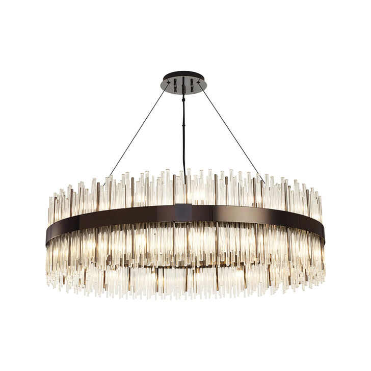 Idolite Ohird Large 100cm Black Chrome And Clear 30 Light Round Glass Pendant Light