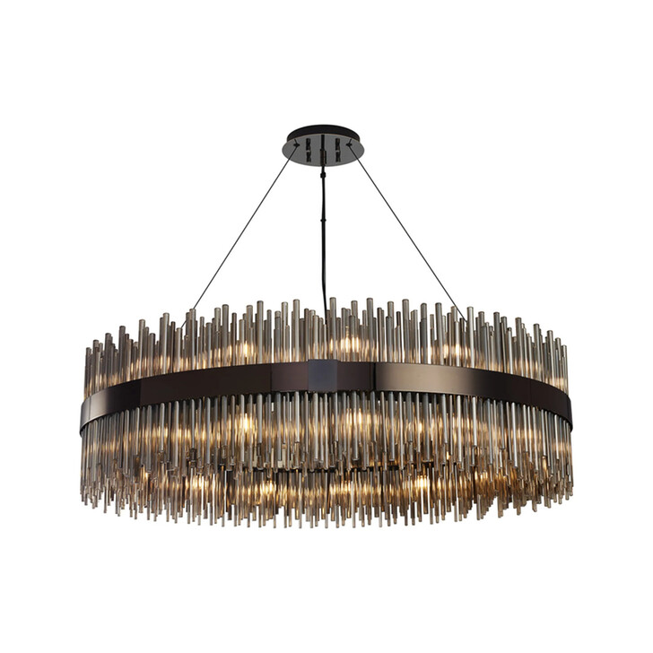 Idolite Ohird Large 100cm Black Chrome And Smoke 30 Light Round Glass Pendant Light