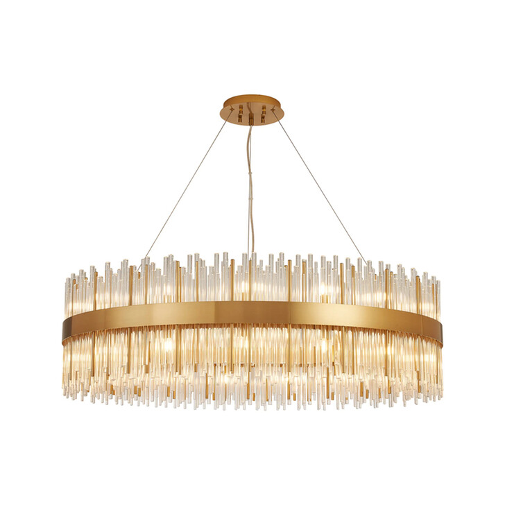 Idolite Ohird Large 100cm Brass And Clear 30 Light Round Glass Pendant Light