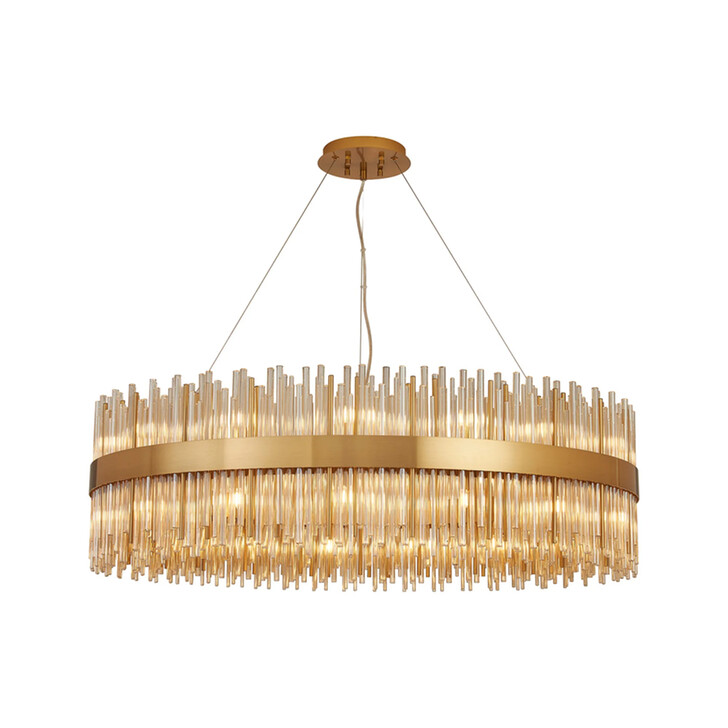 Idolite Ohird Large 100cm Brass And Cognac 30 Light Round Glass Pendant Light