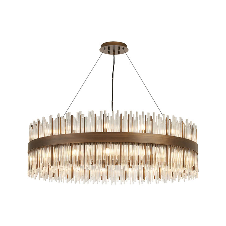 Idolite Ohird Large 100cm Painted Matt Bronze And Clear 30 Light Round Glass Pendant Light