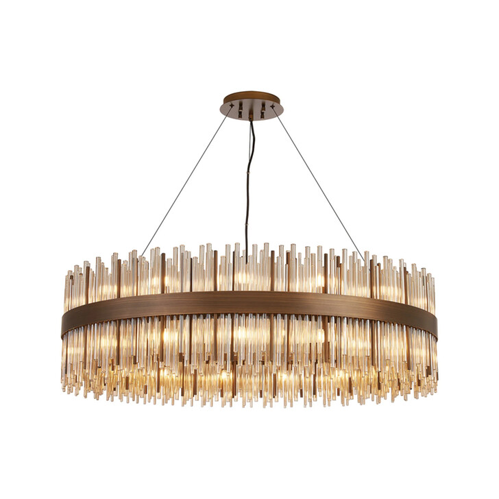 Idolite Ohird Large 100cm Painted Matt Bronze And Cognac 30 Light Round Glass Pendant Light