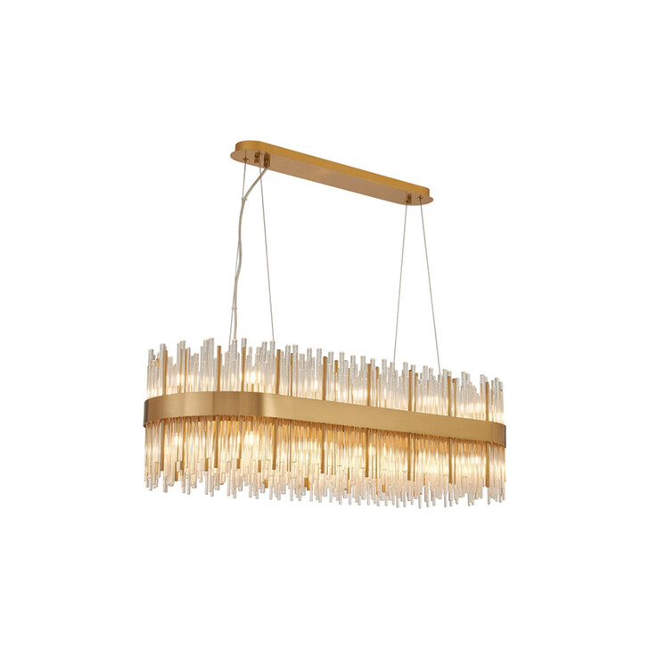 Idolite Ohird Large 100cm X 35cm Brass And Clear Oblong 24 Light Linear Glass Pendant Light