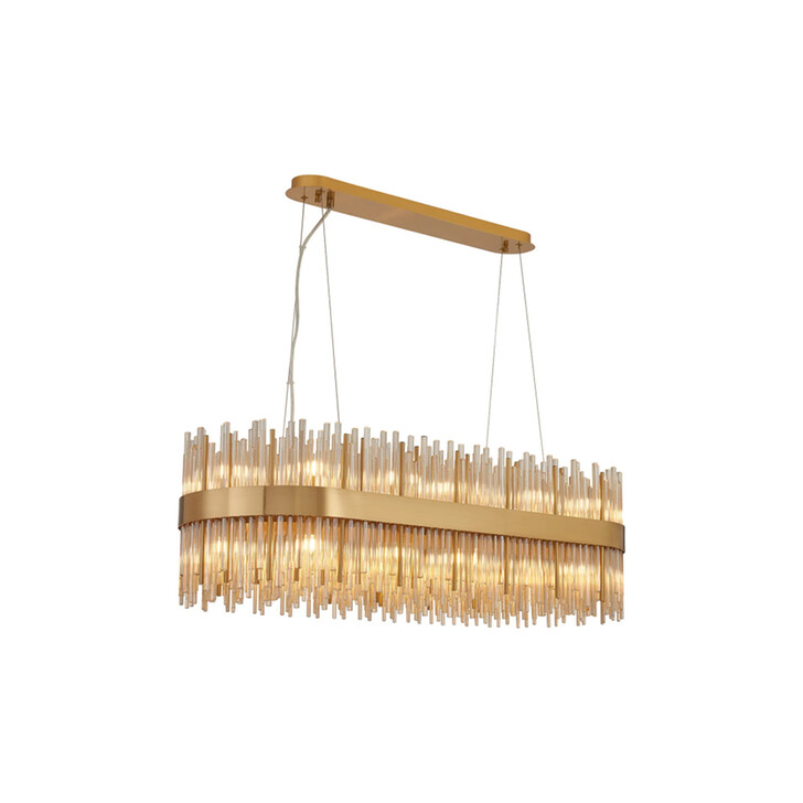 Idolite Ohird Large 100cm X 35cm Brass And Cognac Oblong 24 Light Linear Glass Pendant Light