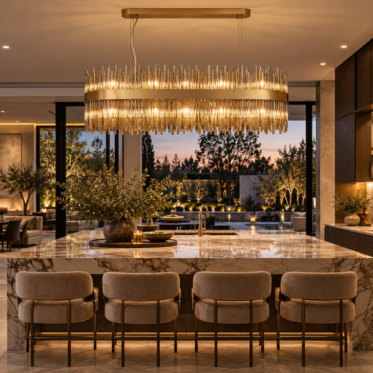 Idolite Ohird Large 100cm X 35cm Brass And Smoke Oblong 24 Light Linear Glass Pendant Light