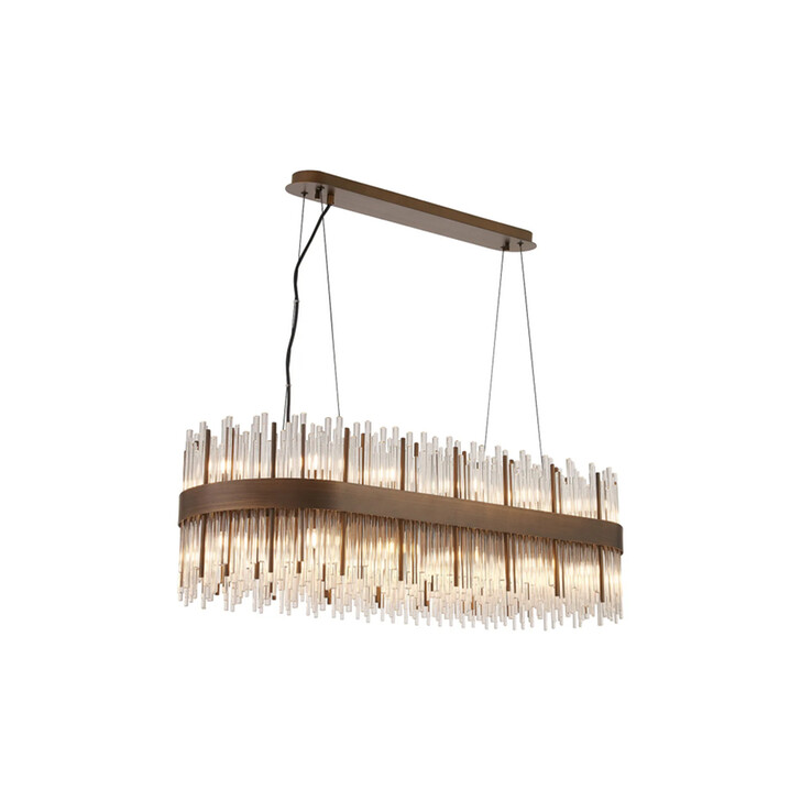 Idolite Ohird Large 100cm X 35cm Painted Matt Bronze And Clear Oblong 24 Light Linear Glass Pendant Light