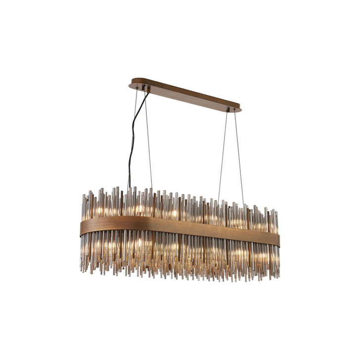 Idolite Ohird Large 100cm X 35cm Painted Matt Bronze And Smoke Oblong 24 Light Linear Glass Pendant Light