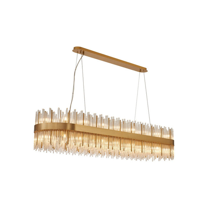Idolite Ohird Large 150cm X 40cm Brass And Clear Oblong 24 Light Linear Glass Pendant Light