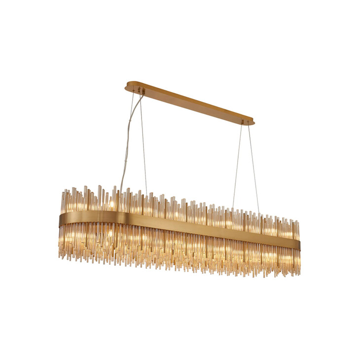 Idolite Ohird Large 150cm X 40cm Brass And Cognac Oblong 24 Light Linear Glass Pendant Light