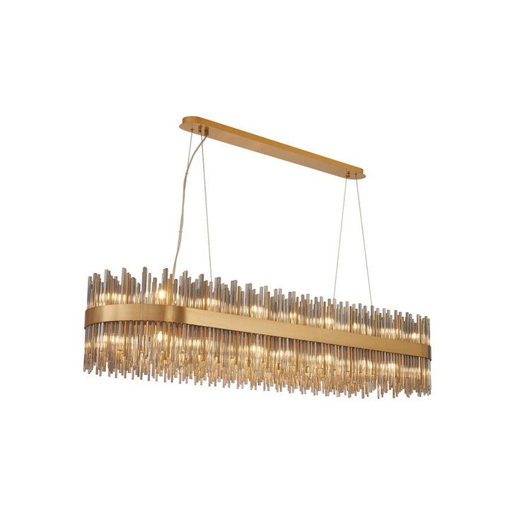 Idolite Ohird Large 150cm X 40cm Brass And Smoke Oblong 24 Light Linear Glass Pendant Light