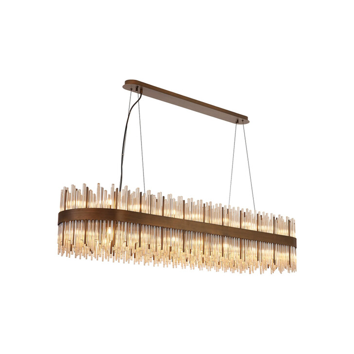 Idolite Ohird Large 150cm X 40cm Painted Matt Bronze And Cognac Oblong 24 Light Linear Glass Pendant Light