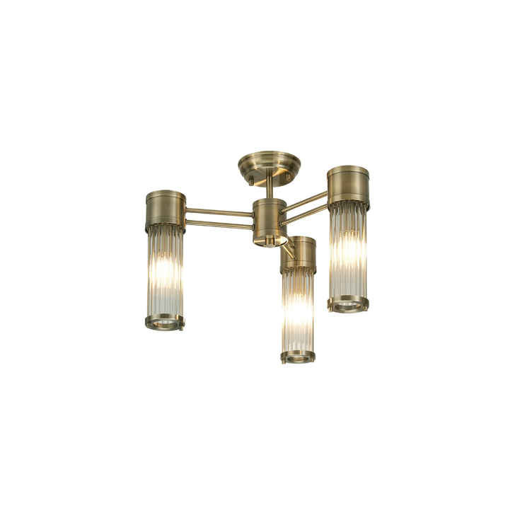 Idolite Pearson 3 Light Semi Flush Bathroom Ceiling Light Antique Brass - IP44