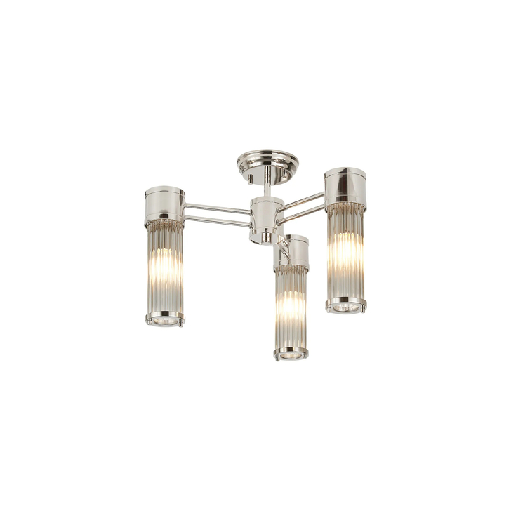 Idolite Pearson 3 Light Semi Flush Bathroom Ceiling Light Polished Nickel - IP44
