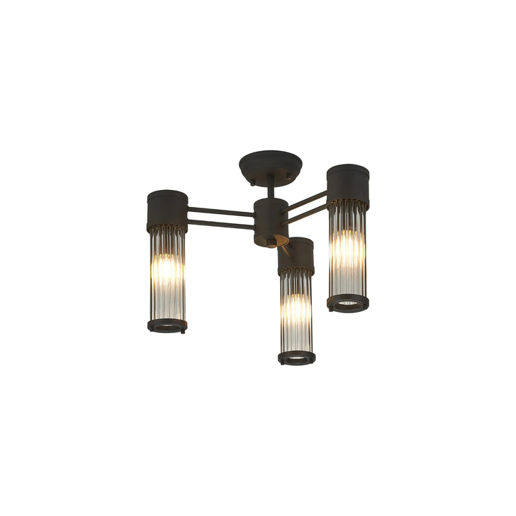 Idolite Pearson 3 Light Semi Flush Bathroom Ceiling Light Satin Black - IP44