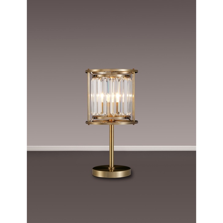 Idolite Petra 1 Light Table Lamp Antique Brass With Clear Crystal