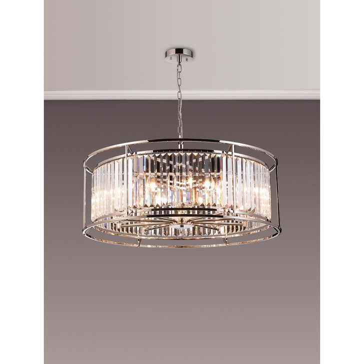 Idolite Petra 10 Light Large Round Pendant Polished Nickel With Clear Crystal