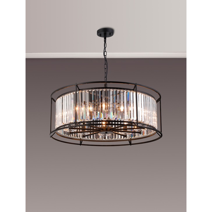 Idolite Petra 10 Light Large Round Pendant Satin Black With Clear Crystal