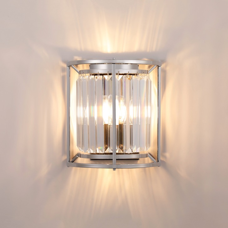 Idolite Petra 2 Light Wall Lamp Polished Nickel With Clear Crystal