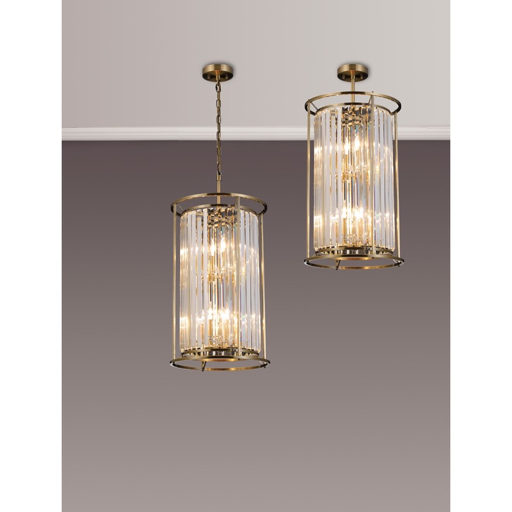 Idolite Petra 2 Tier 6 Light Pendant/Semi-Flush Ceiling Light Antique Brass With Clear Crystal