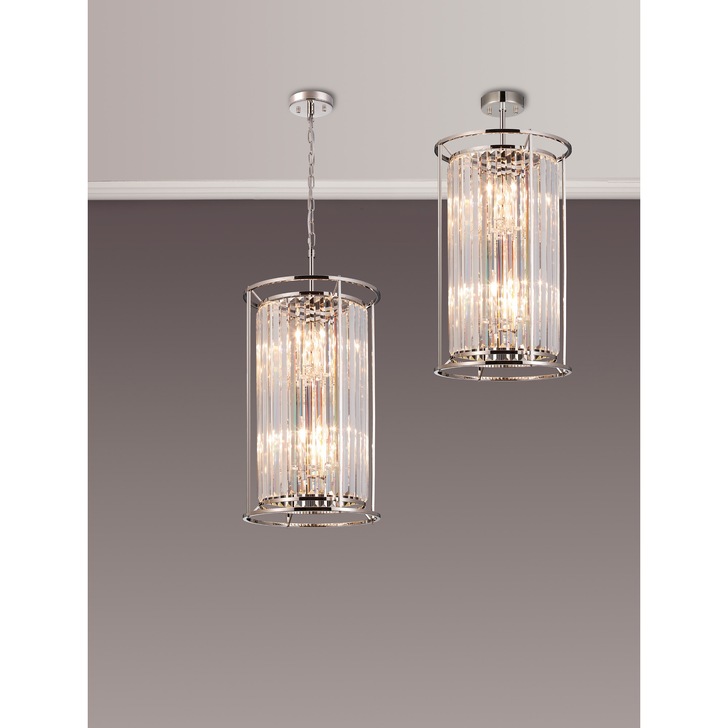 Idolite Petra 2 Tier 6 Light Pendant/Semi-Flush Ceiling Light Polished Nickel With Clear Crystal