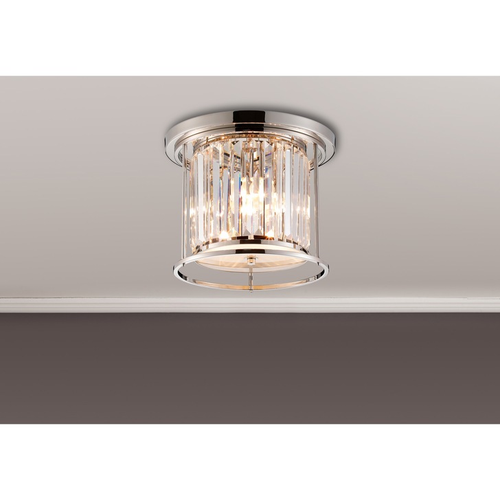 Idolite Petra 3 Light Round Flush Ceiling Light Polished Nickel With Clear Crystal