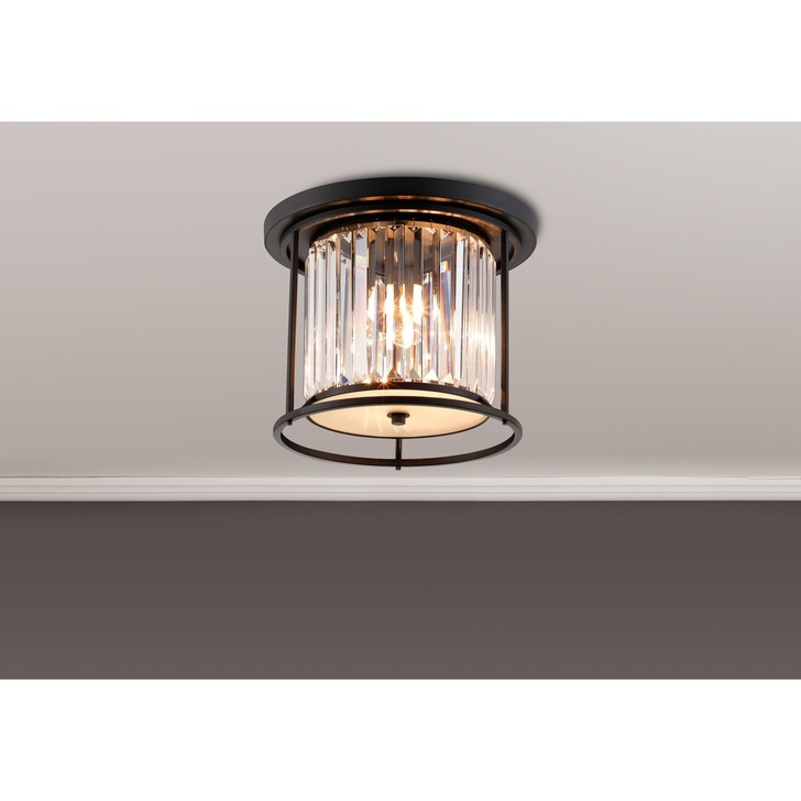 Idolite Petra 3 Light Round Flush Ceiling Light Satin Black With Clear Crystal