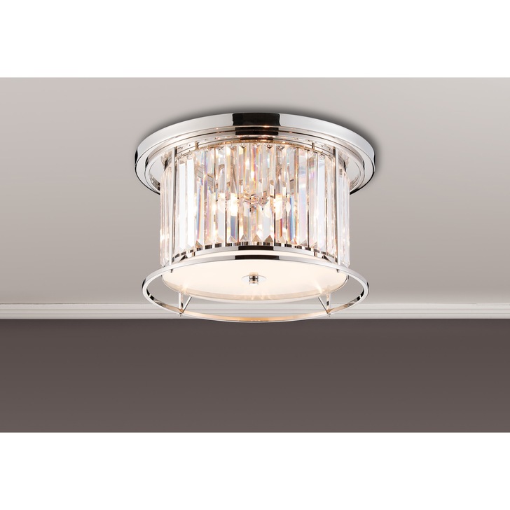 Idolite Petra 4 Light Round Flush Ceiling Light Polished Nickel With Clear Crystal