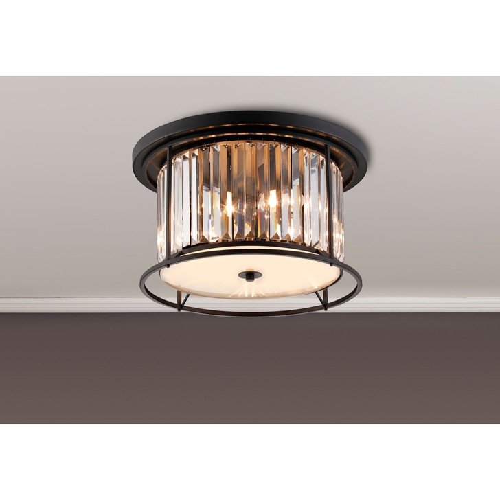 Idolite Petra 4 Light Round Flush Ceiling Light Satin Black With Clear Crystal